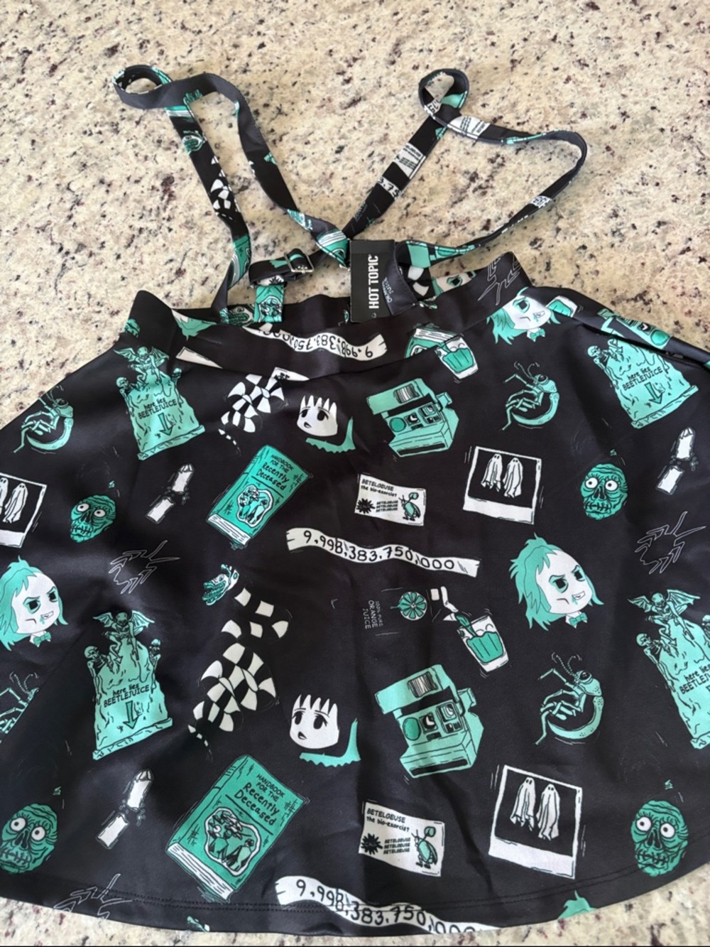 Beetlejuice Hot Topic Black & Teal Gothic Graphic Midi Skirt